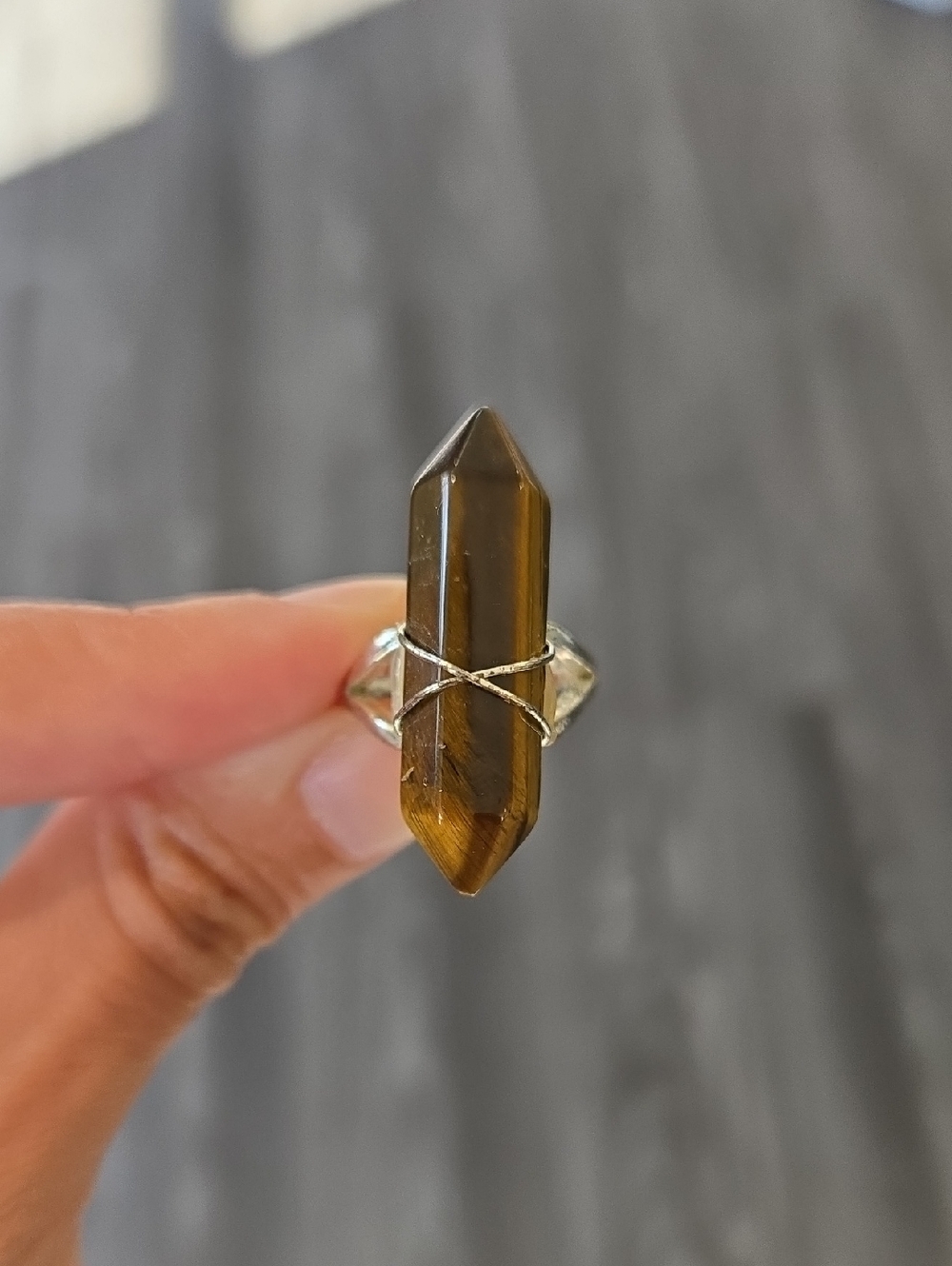 TIGER EYE RING Adjustable Silvertone Setting